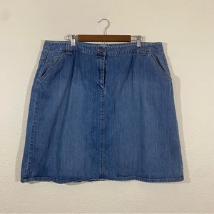 Talbots sz:20W Blue Denim Jean Midi Pencil Skirt Zip Closure Button Front Pocket